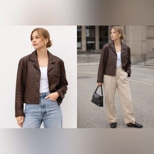 Vintage y2k Ann Taylor • Genuine Leather Oversized Jacket L great condition